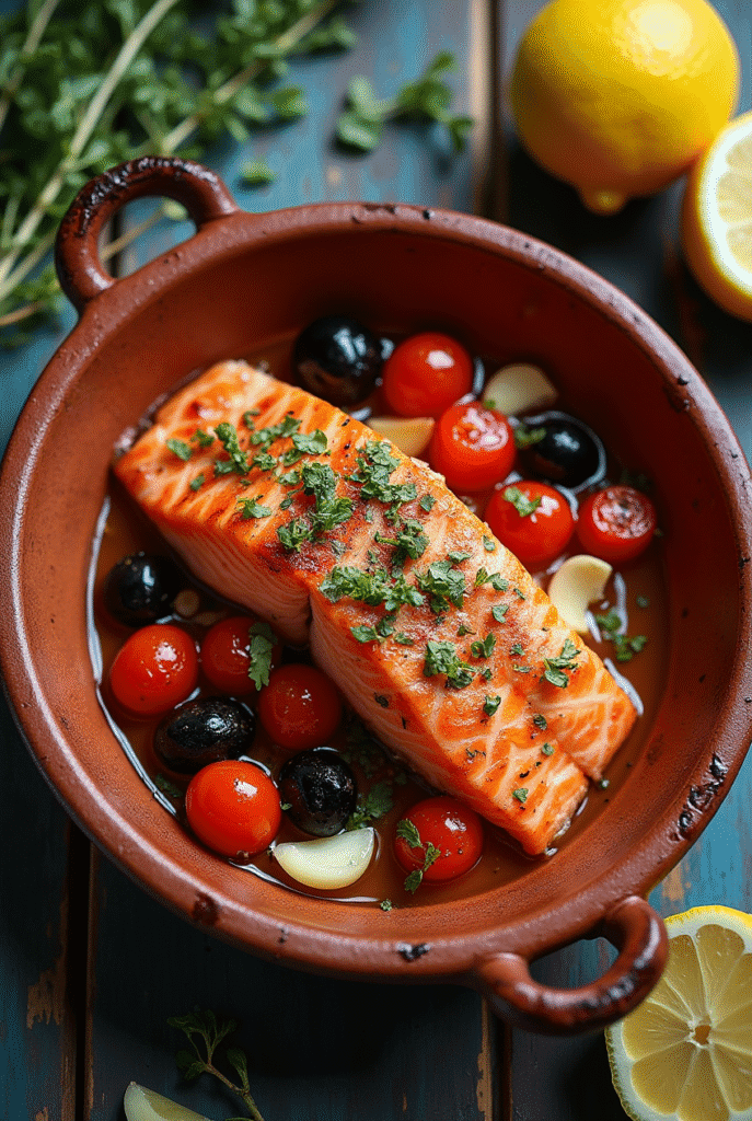 Mediterraner Lachs mit Tomaten und Oliven